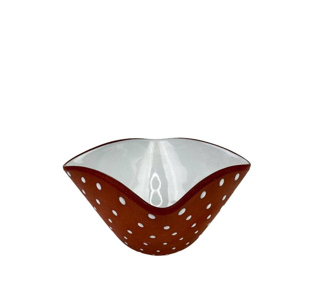 Vintage 60s Graveren Norsk Brown White Polka Dot Pottery Bowl Norway
